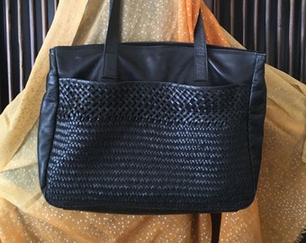 Kenneth Cole Black Leather Tote / Purse / Laptop Bag