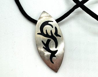 Vintage Mexico Silver Inlay Pendant Surf Design