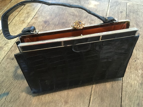 Vintage Black Vassar Handbag Genuine Alligator Pur