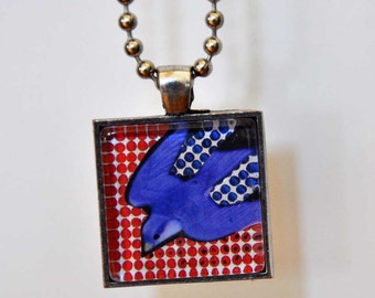 Art Necklace / Blue Bird Pendant / Glass Pendant / Key Chain