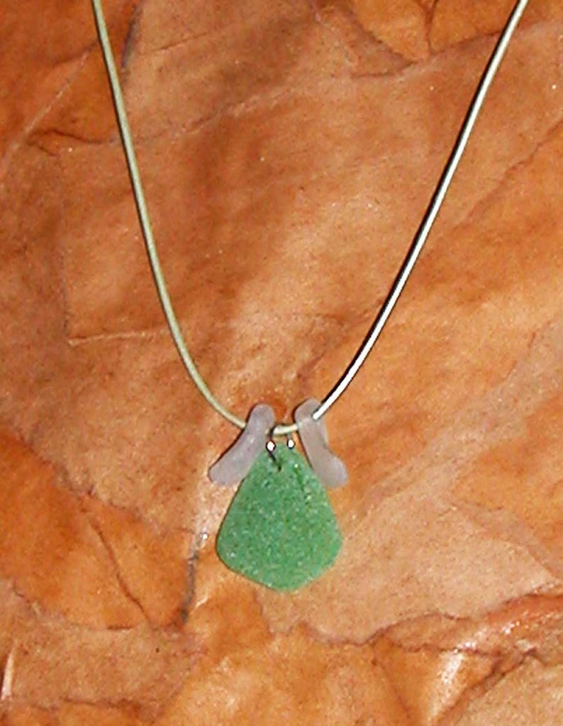 Green /& White Sea Glass and Leather Necklace