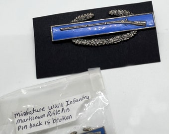 Vintage WWII US Army Sterling Silver Blue Enamel Infantry Marksman Rifle Badges