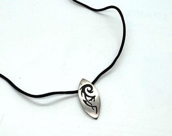 Vintage Mexico Silver Inlay Pendant Surf Design