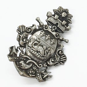 Vintage Silver Heraldic Crest Brooch Pin
