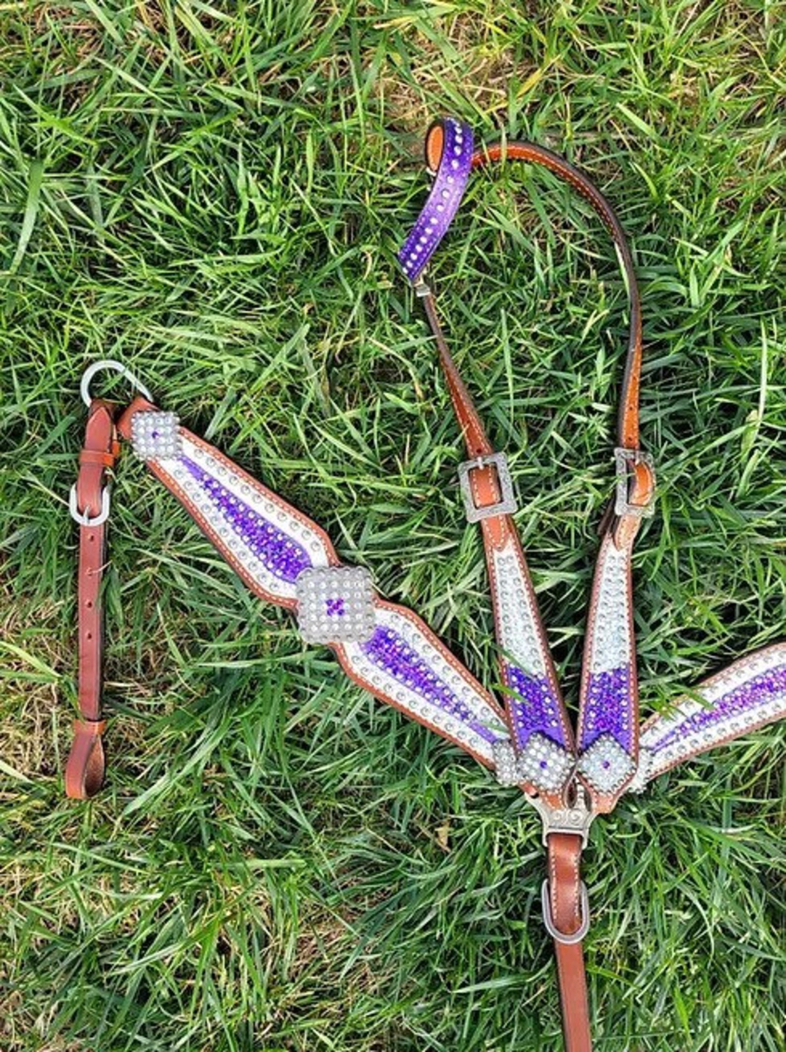 Purple & Clear Crystal Bridle Breast Collar Set Western Etsy