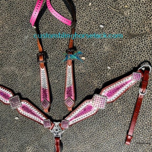 Pink Crystal Horse Bridle Breast Collar Set: Western Show Tack