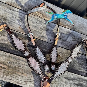 One Ear Crystal AB Bridle Collar Set ~ Western Horse Show Track Barrels