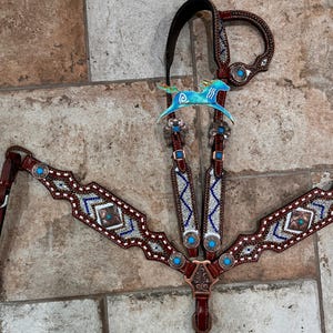 Blue & Clear Chevron  BuckStitch Crystal Bridle Breast Collar Set Super Blingy
