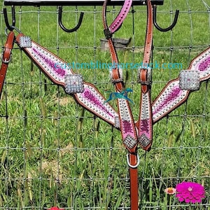 Pink Crystal Horse Breast Collar: Western Show Bridle Set