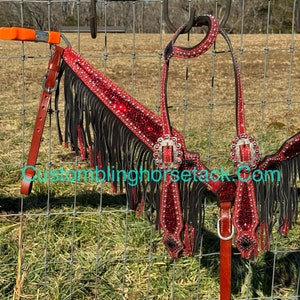 Ruby Red Crystal Bridle Breast Collar Set ~  Western Horse Show Trail Barrels