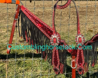 Ruby Red Crystal Bridle Breast Collar Set ~  Western Horse Show Trail Barrels
