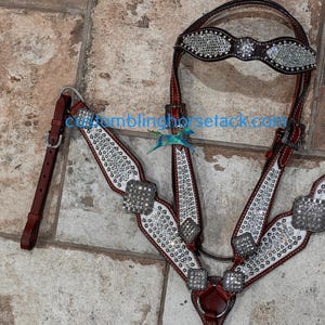 Volle Brauen Kristall Strass Bling Trense Brust Kragen Set ~ Western Horse Show Track Barrels