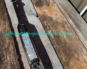 Clear Crystal Bling Wither Strap ~  Western Horse Show Trail Barrels Dark Brown Leather