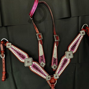 Burgundy Wine Maroon & White Crystal Bridle Breast Collar Set ~  Western Horse Show Trail Barrels