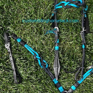 Teal & Black Leather Celtic Knot Bridle Breast Collar Set