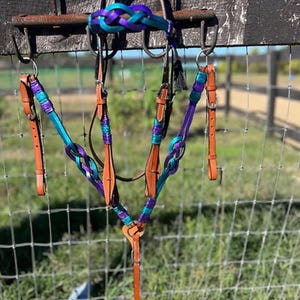 Teal & Purple Leather Celtic Knot Bridle Breast Collar Set Western Barrel Horse Trail Bling
