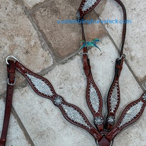 Ein Ohr Kristall Trensenkragen Set Medium Oil ~ Western Horse Show Track Barrels Clear Crystal Conchos