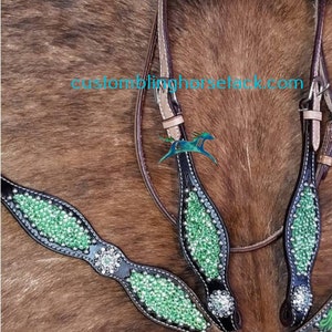 Lime Green Scalloped Crystal Bridle Breast Collar Set