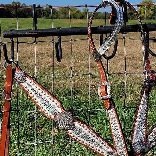 CSS Western Inlay Breastcollar and Bridle- Teal Glitter Inlay