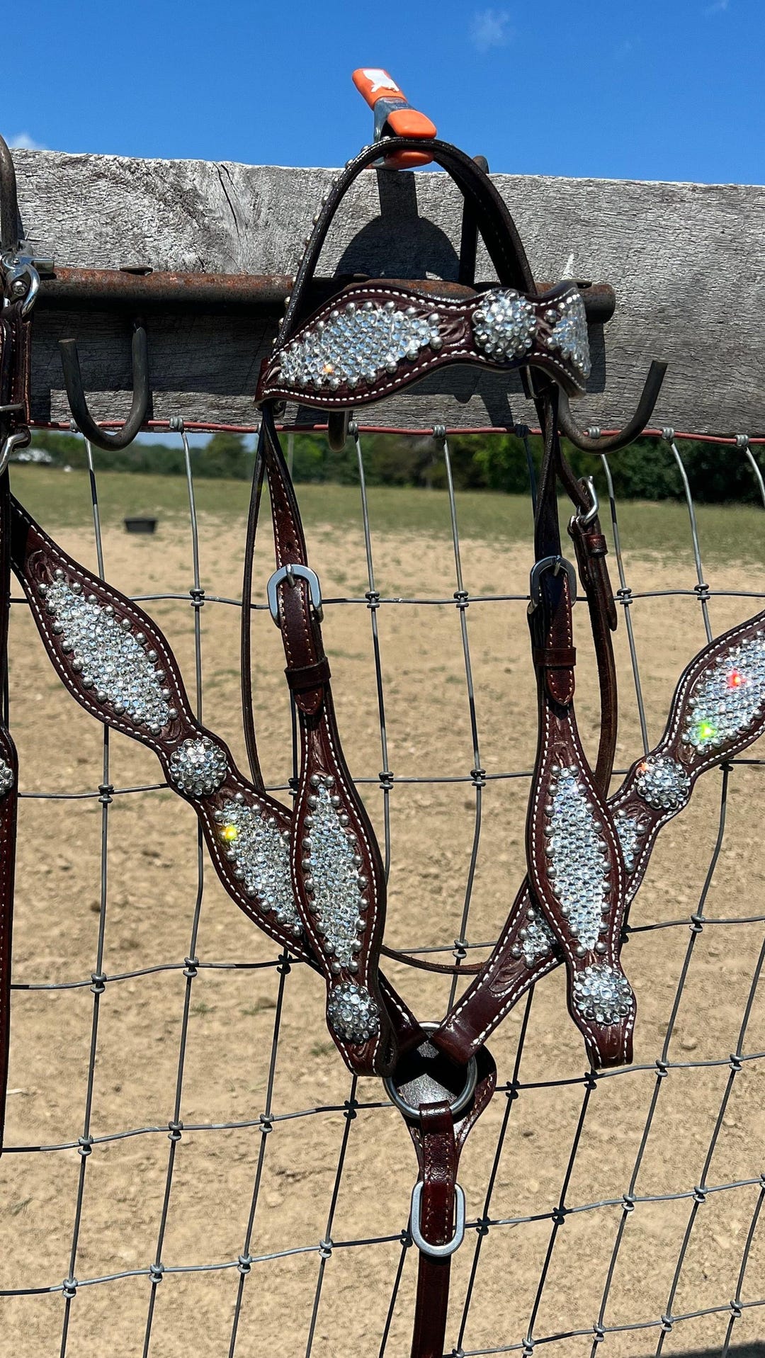Chocolate Leather Crystal Bling Horse Bridle Breast Collar  display picture 3