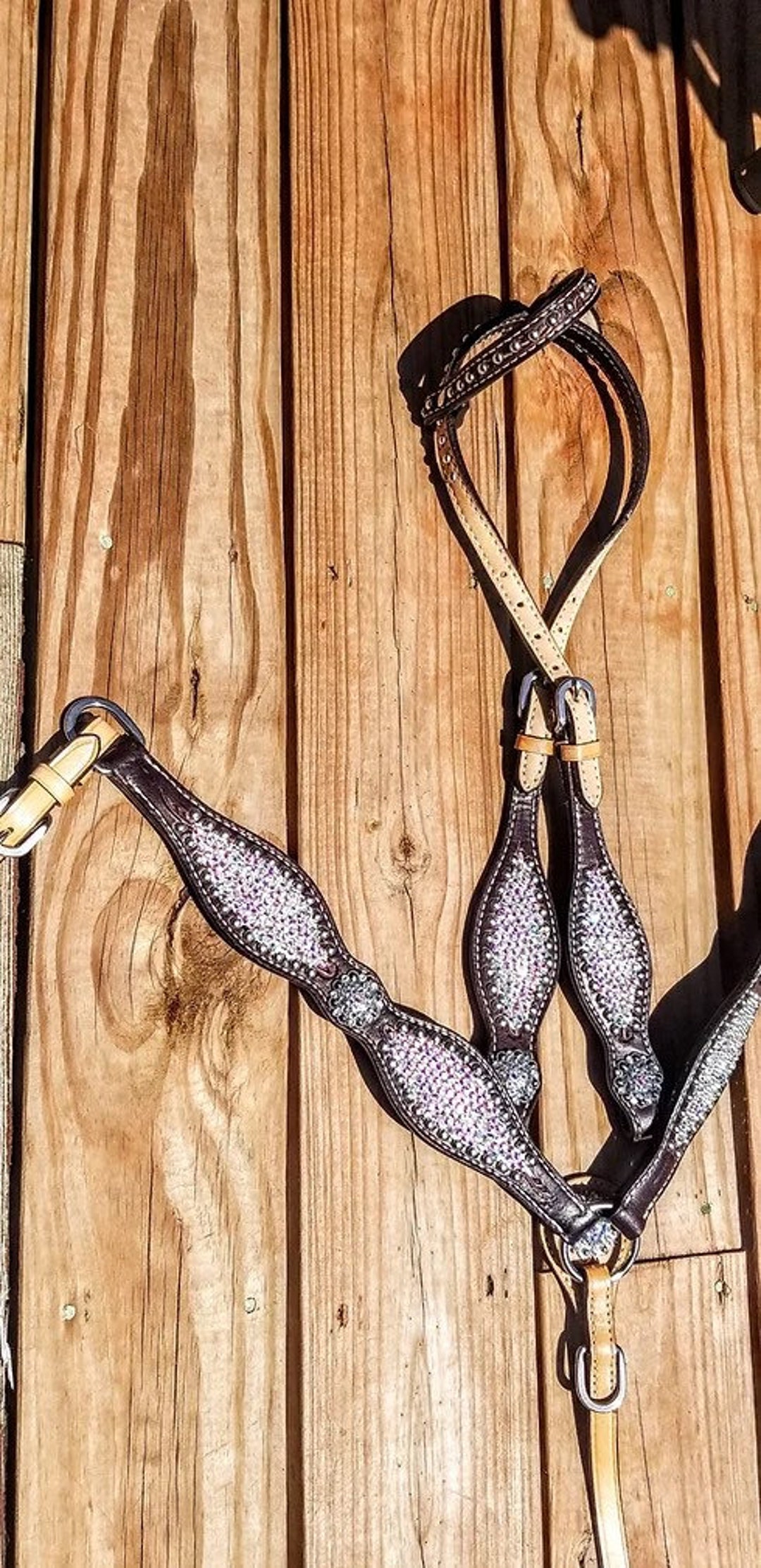 One Ear Crystal AB Bridle Breast Collar Set Western Horse Show Trail