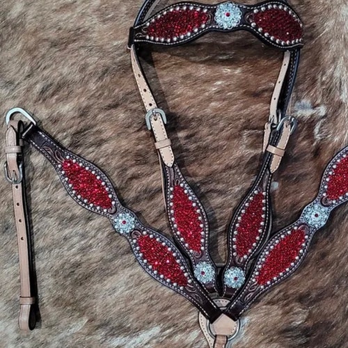 Clear Crystal Bridle Breast Collar Set Western Horse Show Etsy