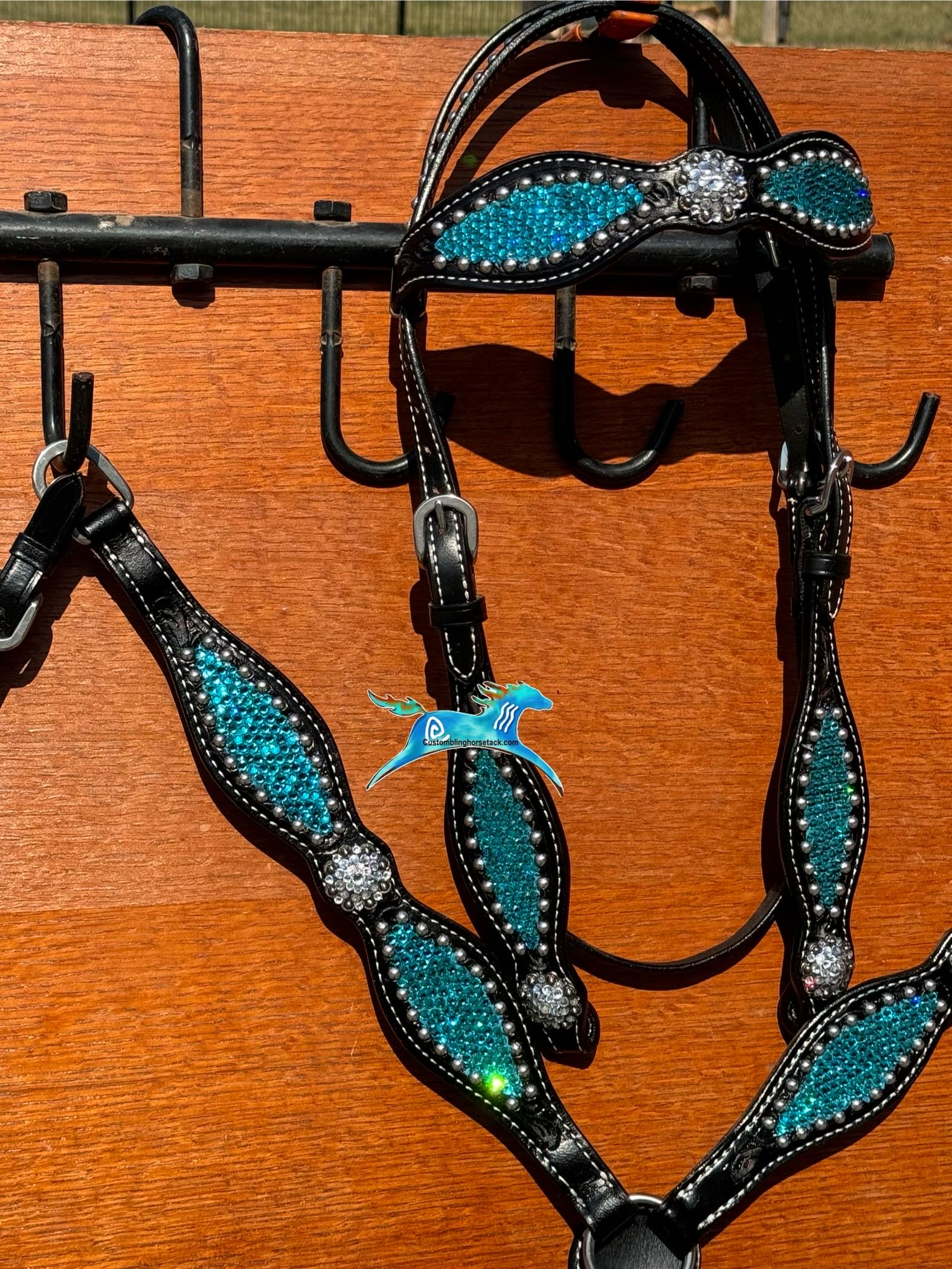 Showman Double Stitched Leather Browband Headstall & Breastcollar Set W