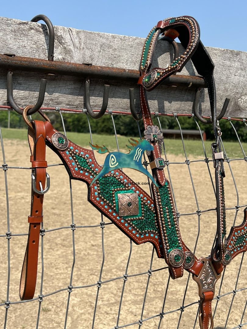Emerald Green Crystal Bridle Breast Collar Set Western Horse Etsy