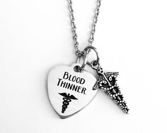 Blood thinner necklace, medical alert pendant, gifts for her, gifts for him, heart patients, stroke patients, medical awareness gifts