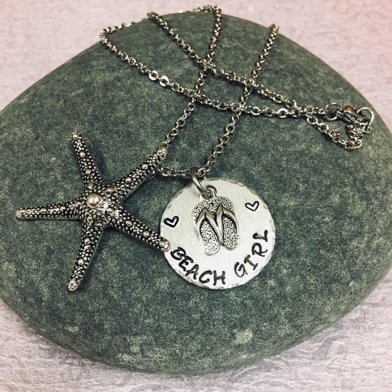 Beach Girl Necklace Beach Girl With Starfish and Sandals - Etsy