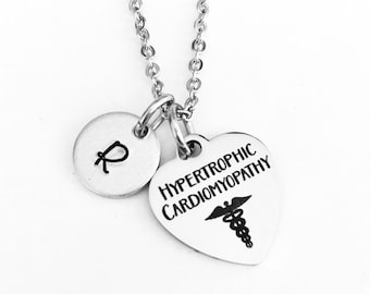 Hypertrophic cardiomyopathy necklace - heart disease - medical alert necklace - medical ID - initial pendant - gifts for her