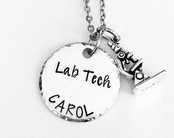 Lab tech necklace or keyring, laboratory tech, biologist, microbiologist, microscope, chemist, gifts for her, gifts for him, Christmas gift