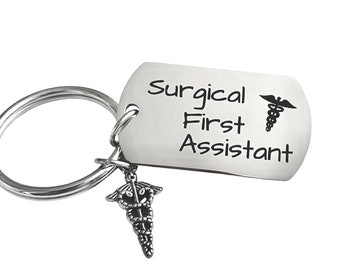 Surgical first assistant Shiny Stainless Steel keyring, 1st assist, surgical tech, gifts for surgical 1st asst, Christmas, Mothers Day gift