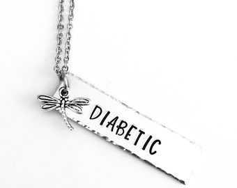 Diabetic necklace, keyring, personalized handstamped medical alert, gifts for diabetics, christmas presents, Valentines Day, gifts for her