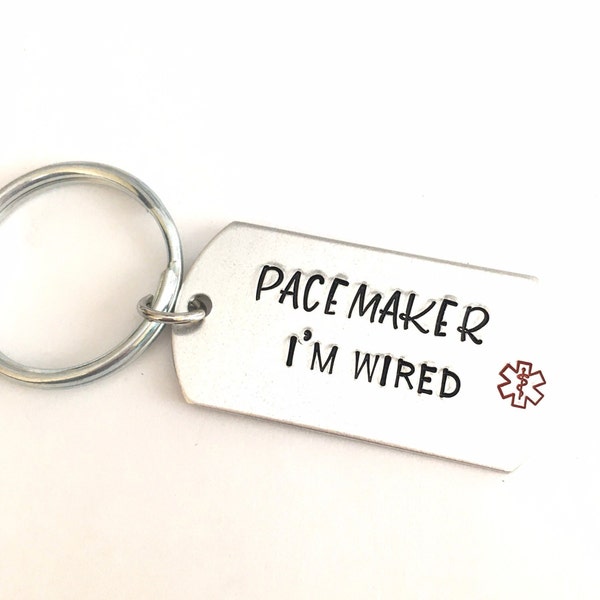 Pacemaker keychain, I'm Wired keyring, medical alert, medical keyring, heart patient, Christmas presents, gifts for her, gifts for him