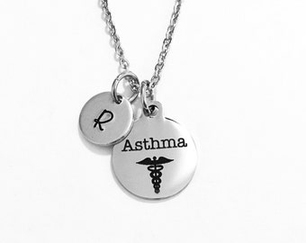 Asthma necklace, breathing conditions, initial necklace, medical alert, medical ID, gifts for her, petite stainless necklace, kid necklace