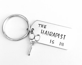 Hair stylist keyring, The Hairapist is in, gifts for stylists, hairdressers, beauticians, scissors, keychain, gifts for her, Christmas