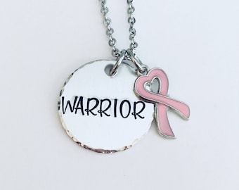 Breast cancer necklace, keyring, warrior princess, pink ribbon, gifts for her, gifts for mom, cancer awareness, save the boobies, tatas