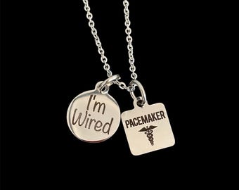 Pacemaker stainless steel, laser, printed necklace, jewelry, medical alert, pacer pendant, gifts for her, medical gifts.