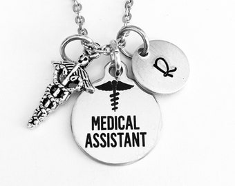 Medical assistant necklace, MA, personalized initial MA necklace, stainless steel necklace, petite MA necklace, medical assistant week