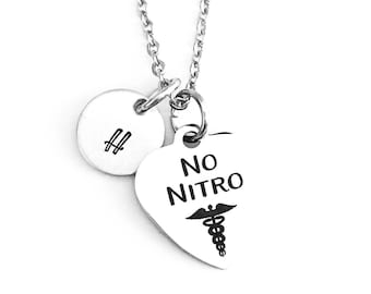 No nitro, no nitroglycerin necklace, medical alert, medical awareness, initial, medical alert gift, gifts for her, stainless steel gifts