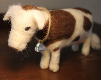 Needle-Felted Country Cow, Fiber-Sculpted Farm Animal, Country Farm, Cow Figurine, Barnyard, Stuffed Cow, Collectible, Christmas Nativity