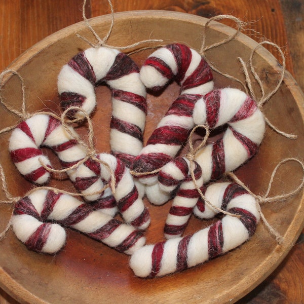 Needle-Felted Candy Cane Ornaments - Wool Ornament - Candy Cane Christmas Ornament - Christmas Decor Gift