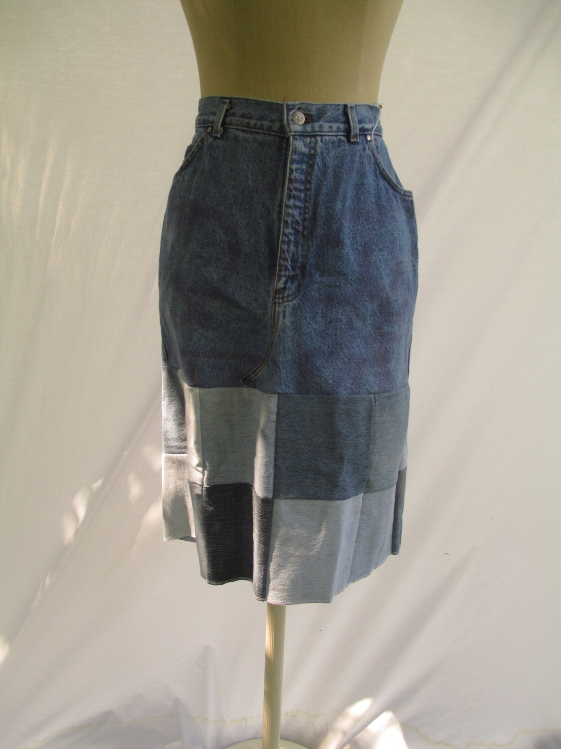 Denim Patchwork Skirt Etsy