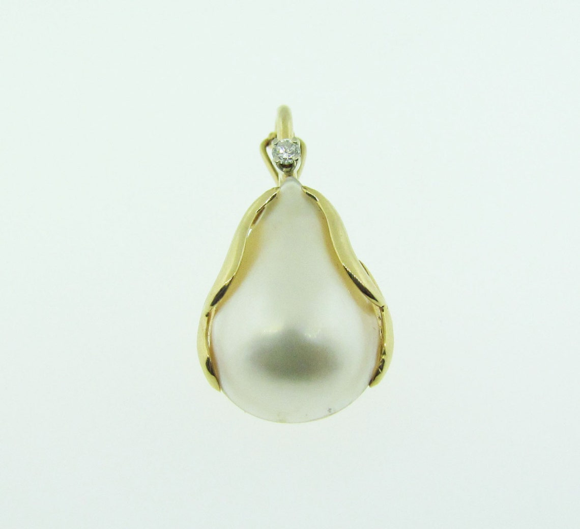 Vintage Gold, Diamond and Mabe Pearl Pendant Enhancer. Etsy