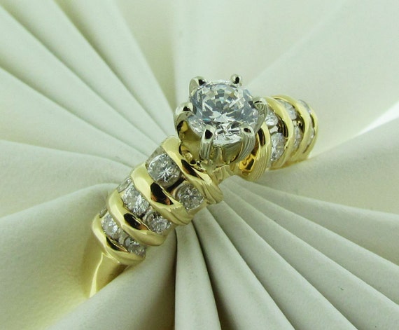 CZ and Diamond Engagement Ring, Yellow Gold - image 1
