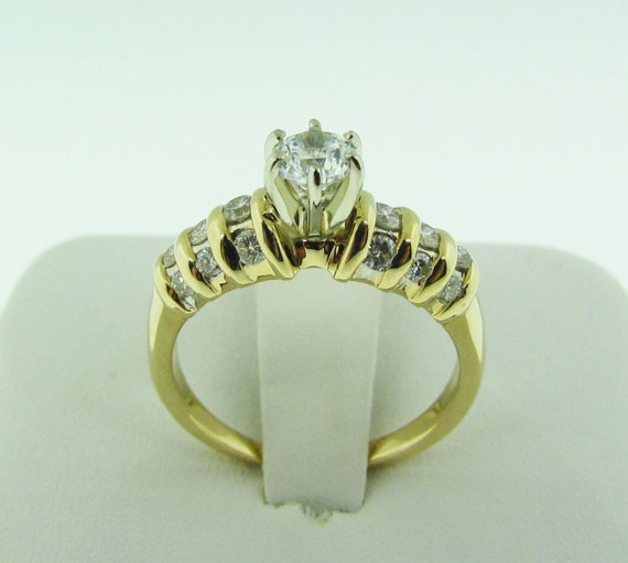 CZ and Diamond Engagement Ring, Yellow Gold - image 3
