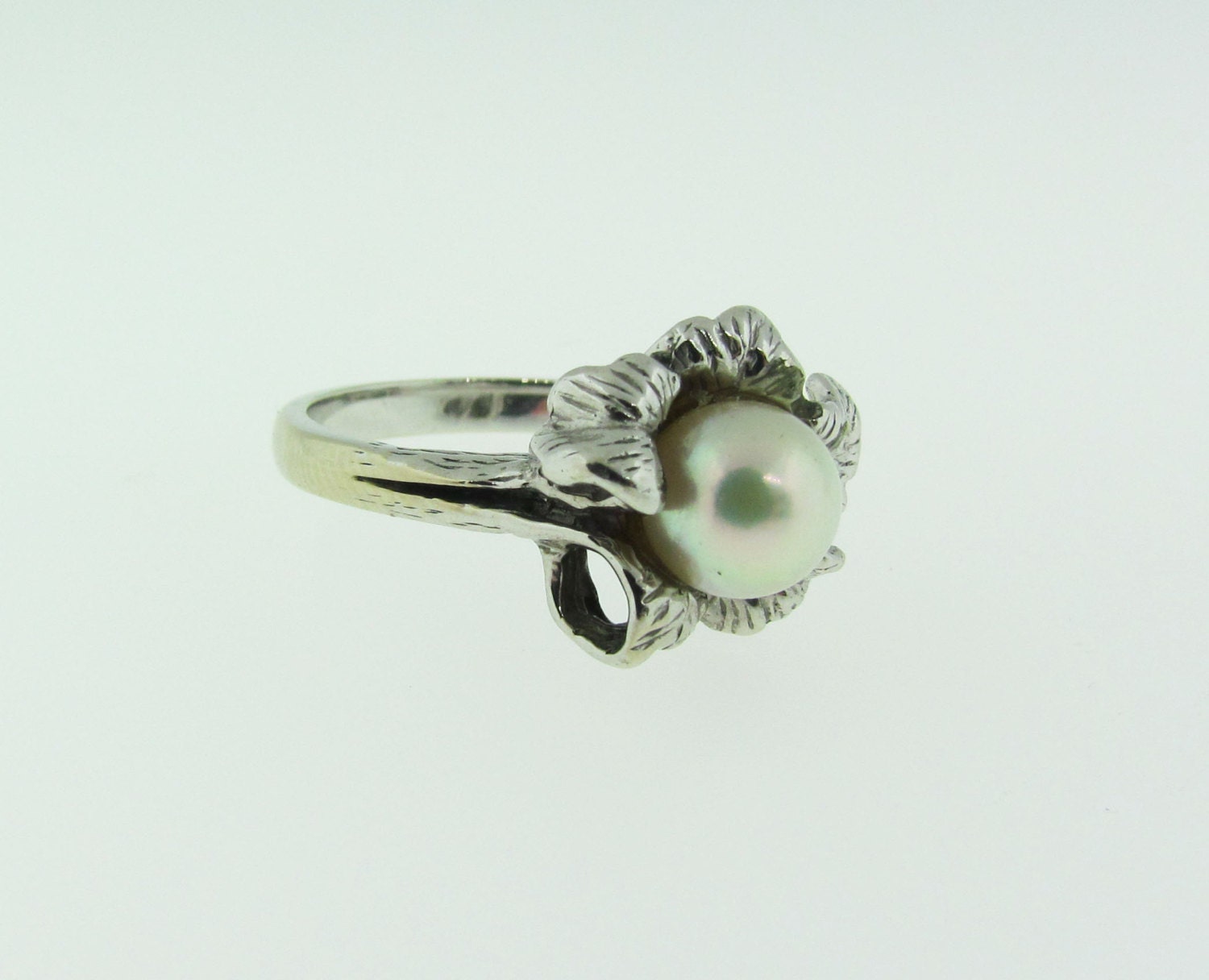 Vintage 14 K White Gold Pearl Ring - Etsy
