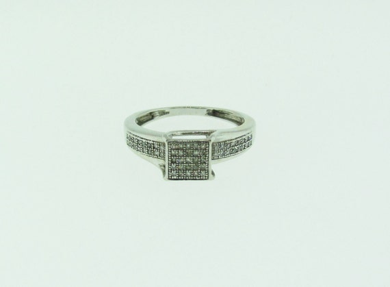 Vintage 10 K white gold diamond square top ring - image 2