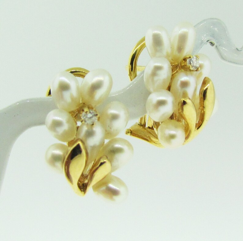 Estate Gold Pearls and Diamond Earrings. Etsy